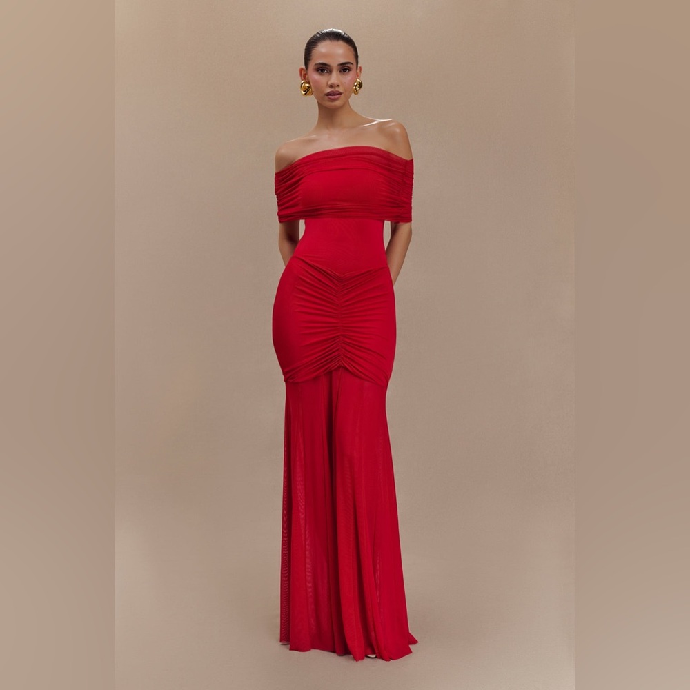 Meshki Red Caspian Off-Shoulder Maxi Dress